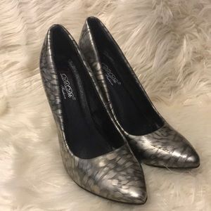 Silver and black high heels